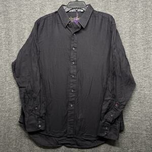 Robert Graham Shirt BLACK Mens 2XL Geometric Long Sleeve Flip Cuff Button Up‎